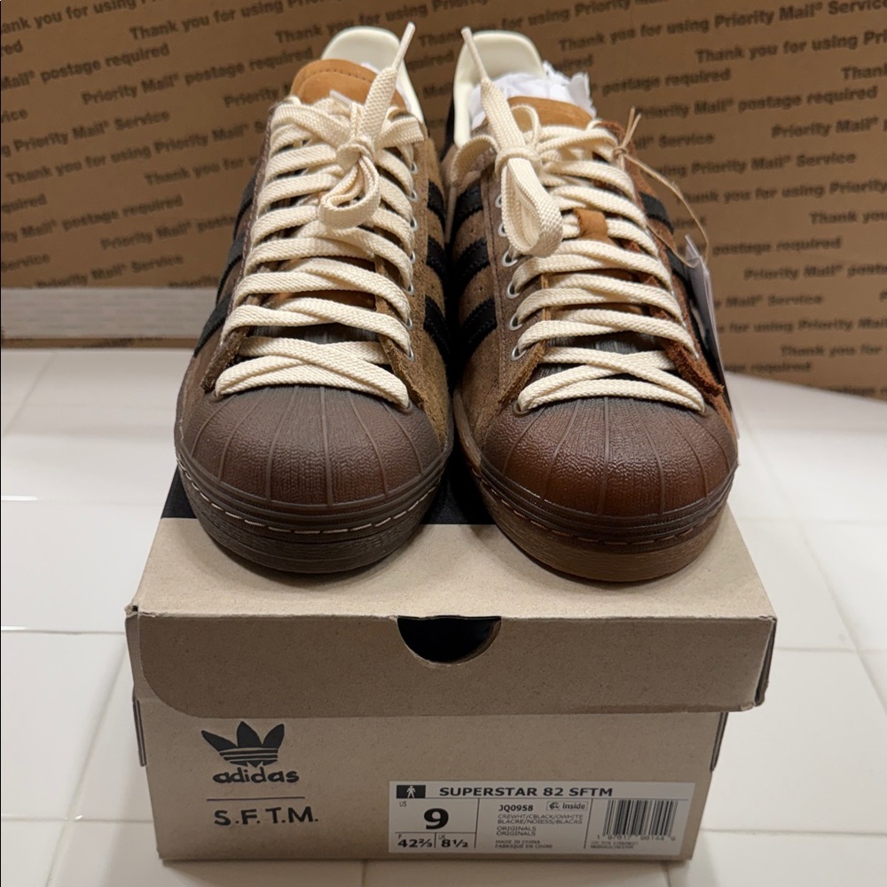 Adidas Superstar 82 S.F.T.M. Brown and Cream Sneakers